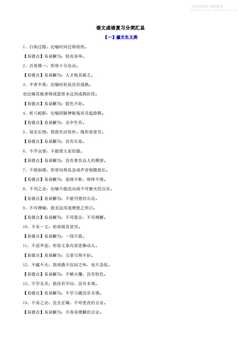 八年级上语文成语复习分类汇总_共66页