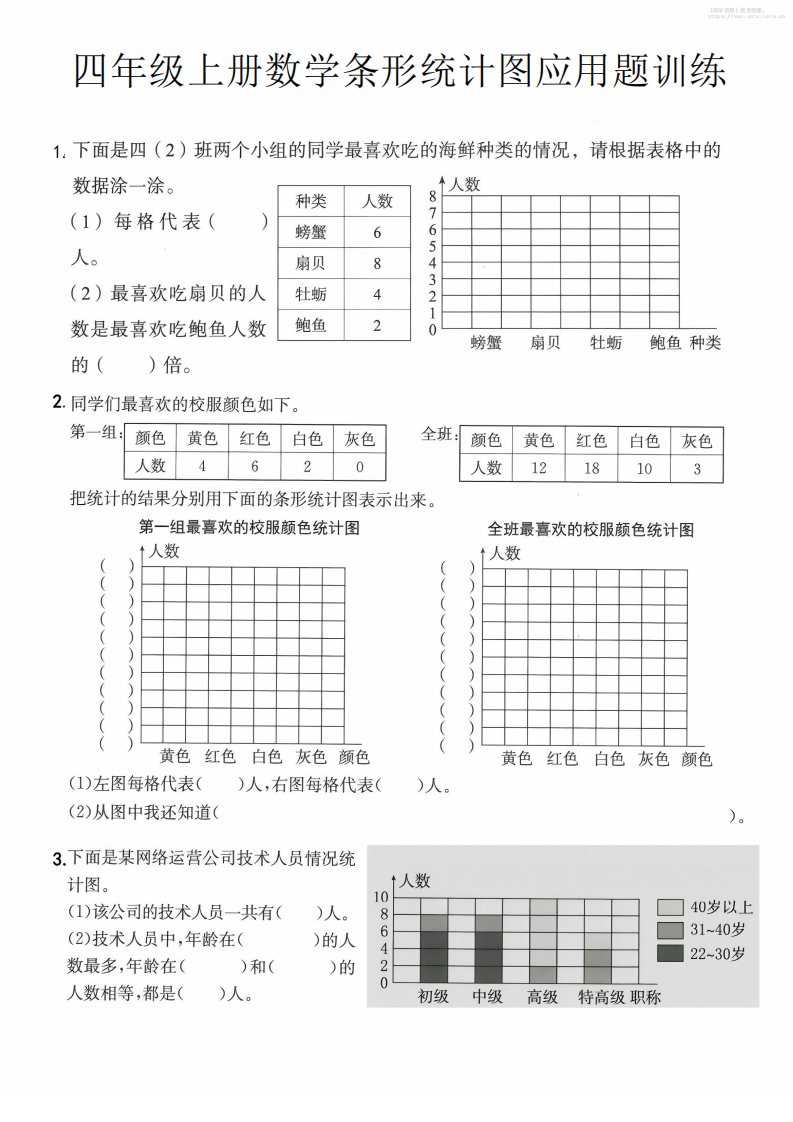 四年级上数学条形统计图应用题训练_共2页