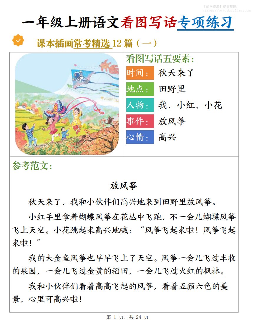 新一上语文看图写话专项练习常考精选12篇（含范文24页）_共24页